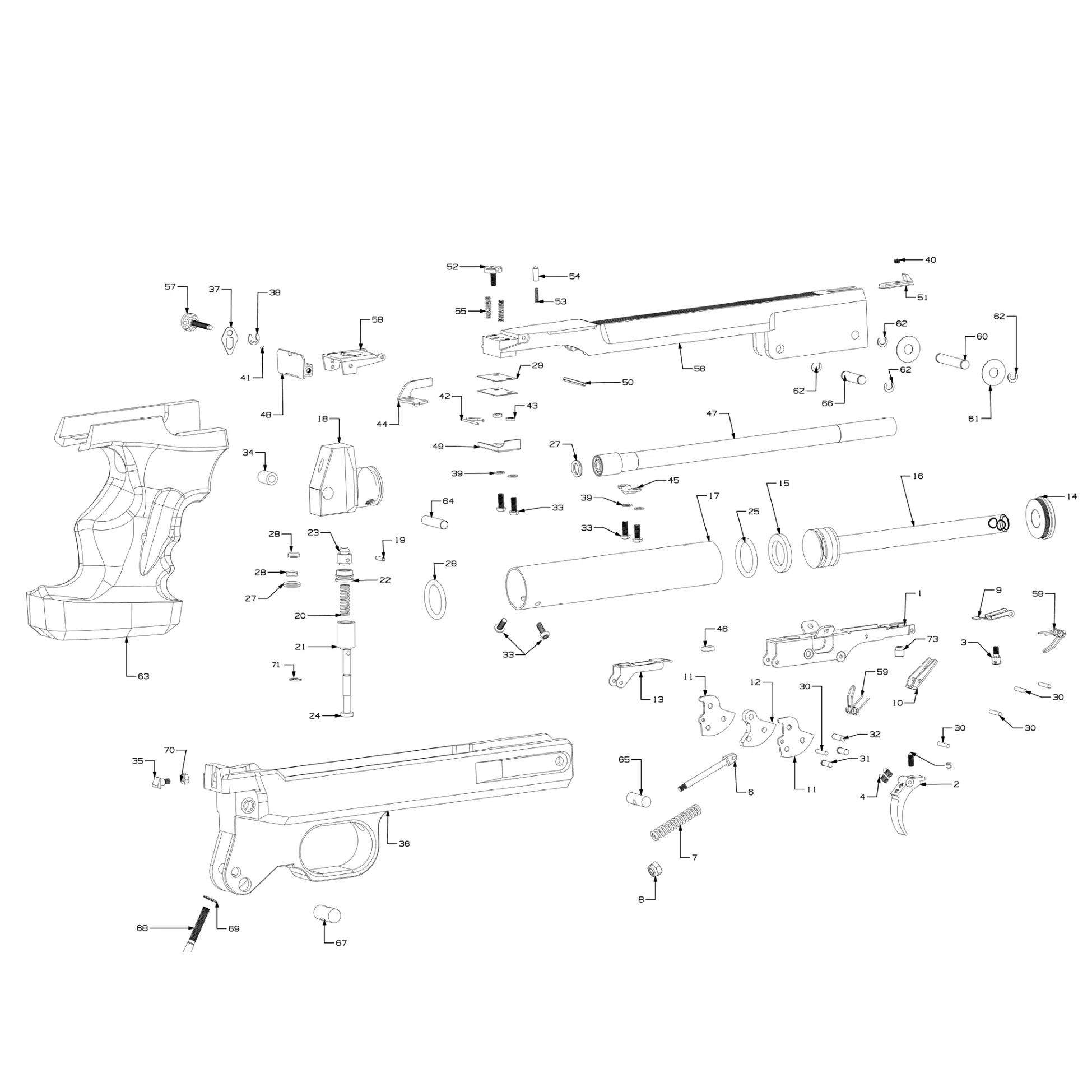 FAS 6004 exploded parts diagram showing the barrel, valve body, piston assembly, and numbered seals