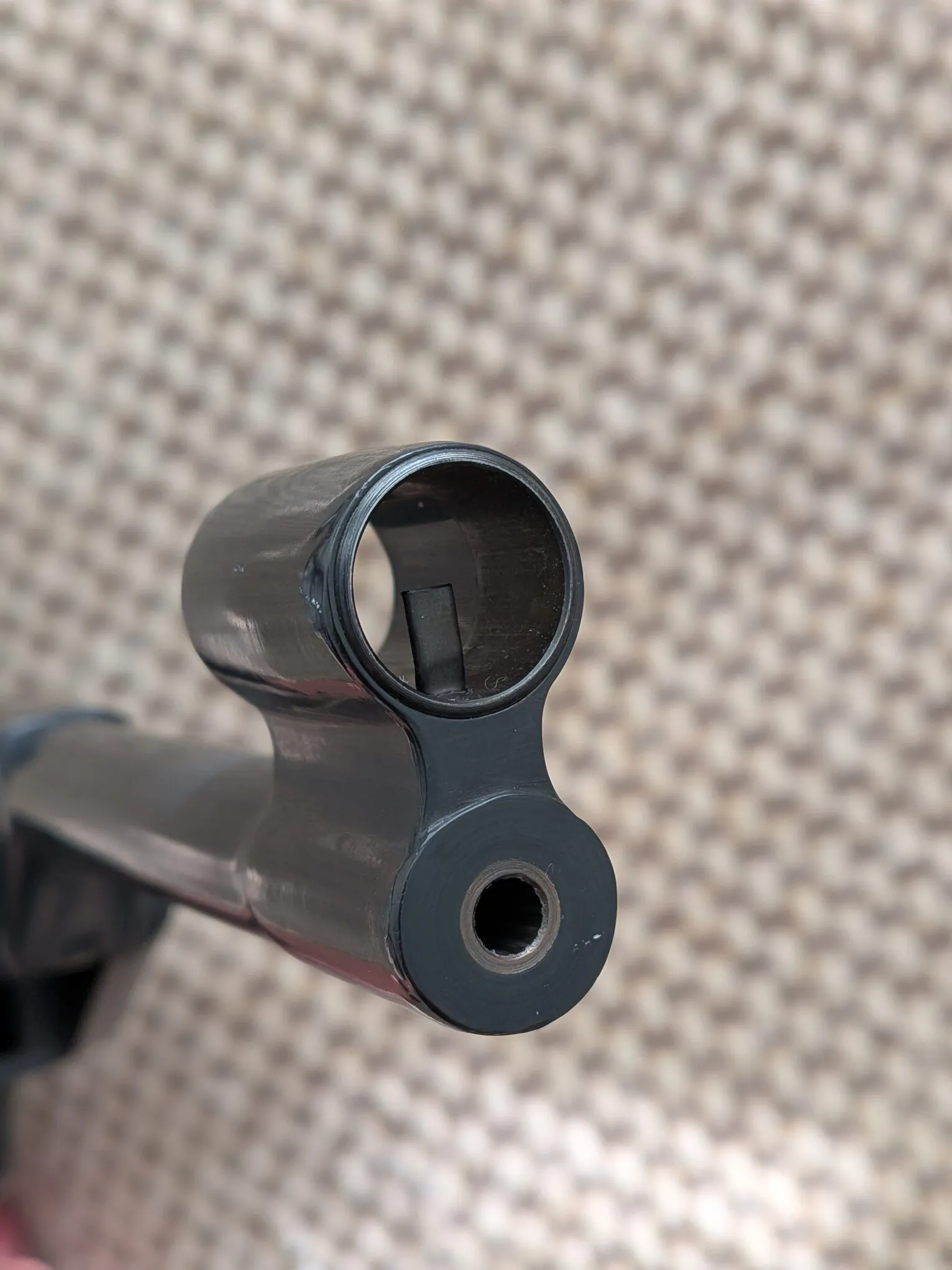 Close-up of the HW70A front sight blade enclosed by its protective ring