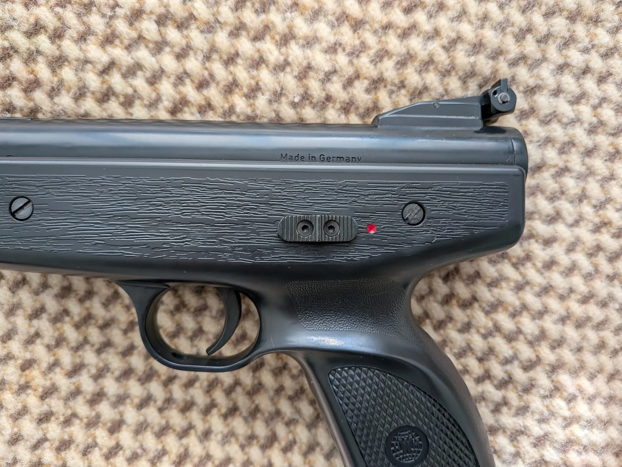 HW70A safety disengaged, with the slider forward and the red mark visible